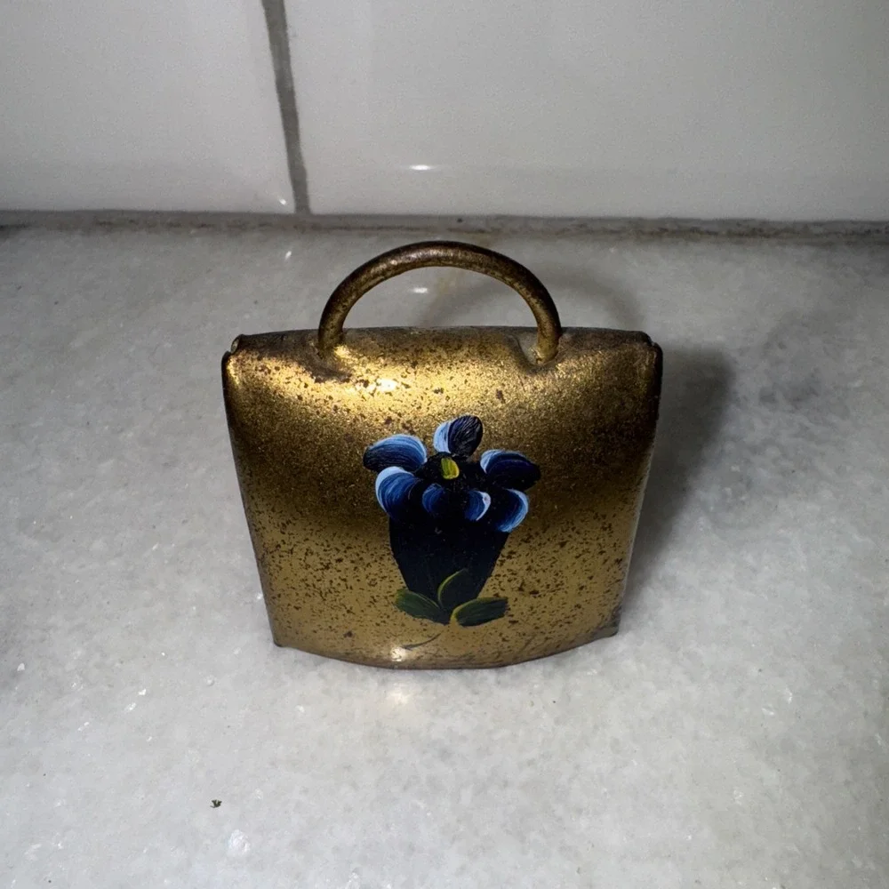 Mini Vintage Hand Painted Brass Cow Goat Sheep Dog Bell ES003 Switzerland